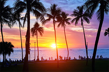 A sunset view of the water in Hawaii